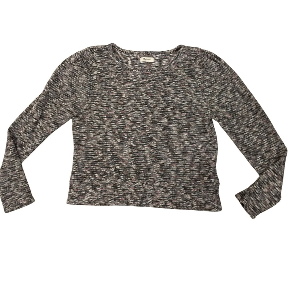 Madewell Space Dye Knit Sweater Gray Pink Cotton Blend Long Sleeve Crew Neck-M
